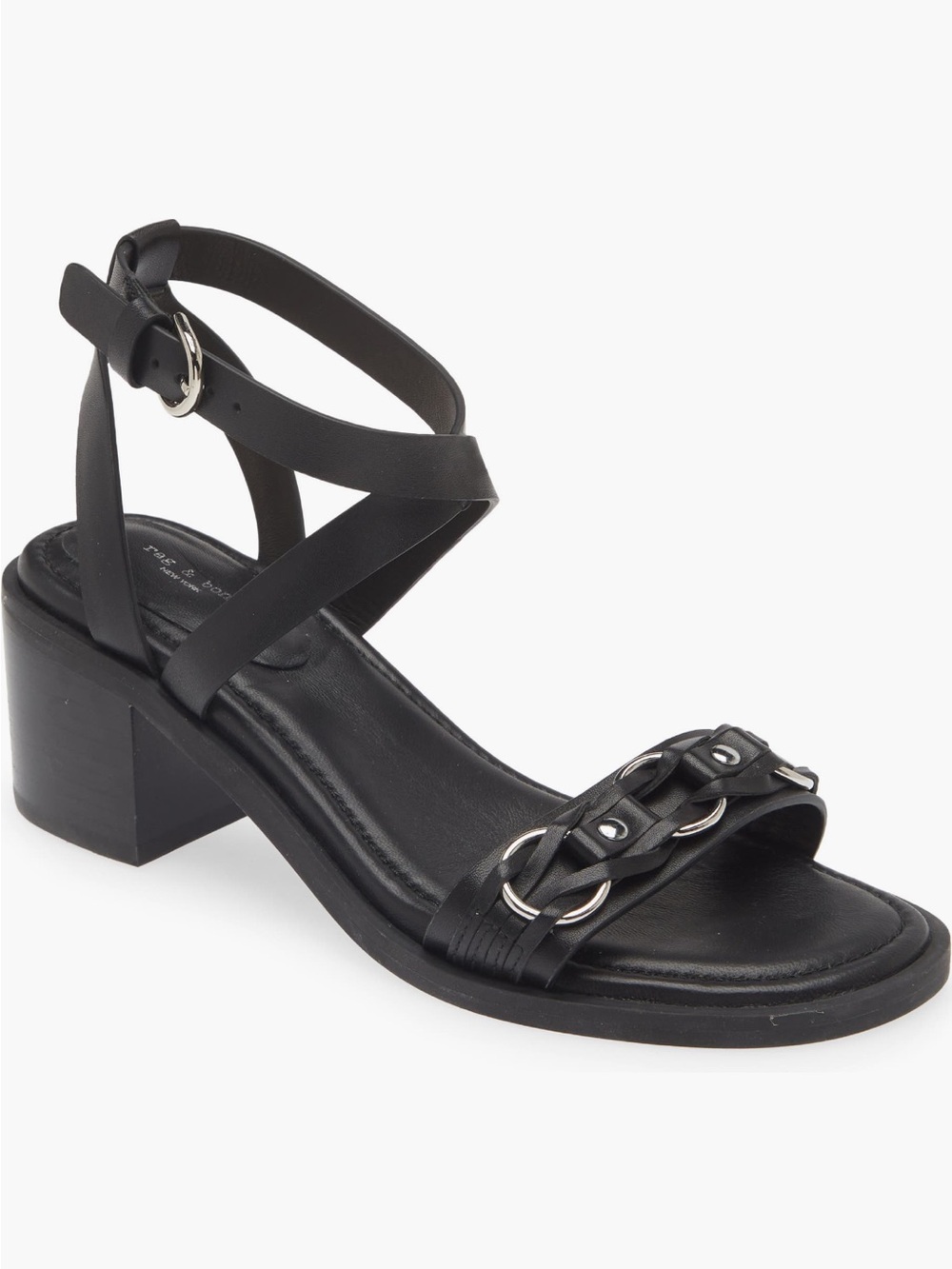RAG & BONE Geo Chain Leather Ankle Wrap Block Heeled Sandal